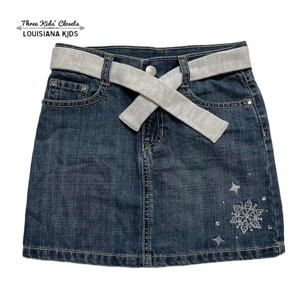 Gymboree Sz 7 Embroidered Snowflake Denim Skirt